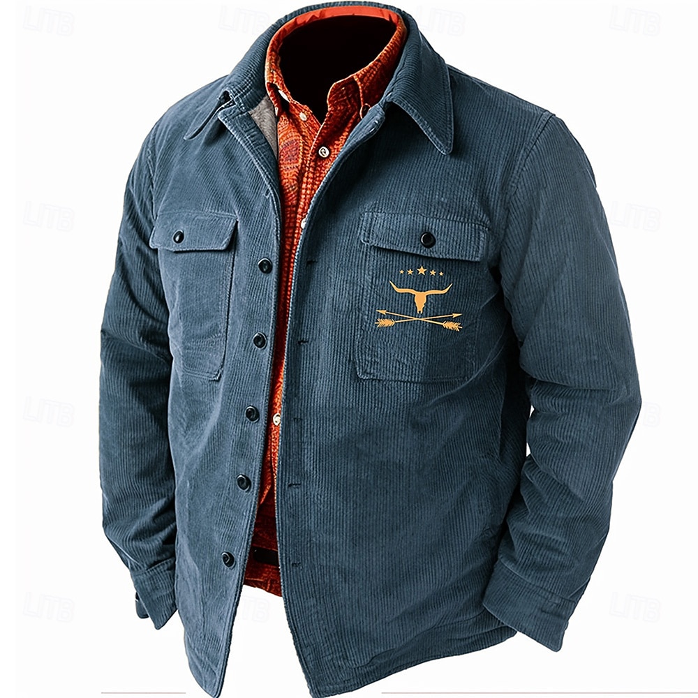 Herren Feste Farbe Cowboy Cord Hemd Hemdjacke Overshirt Langarm Vintage Stamm Alltagskleidung Herbst Winter Umlegekragen Hemden mit Kragen Knopf 3D-Druck 2 Taschen 1pc Armeegrün Marineblau Braun 2026 - $40.99 –P5