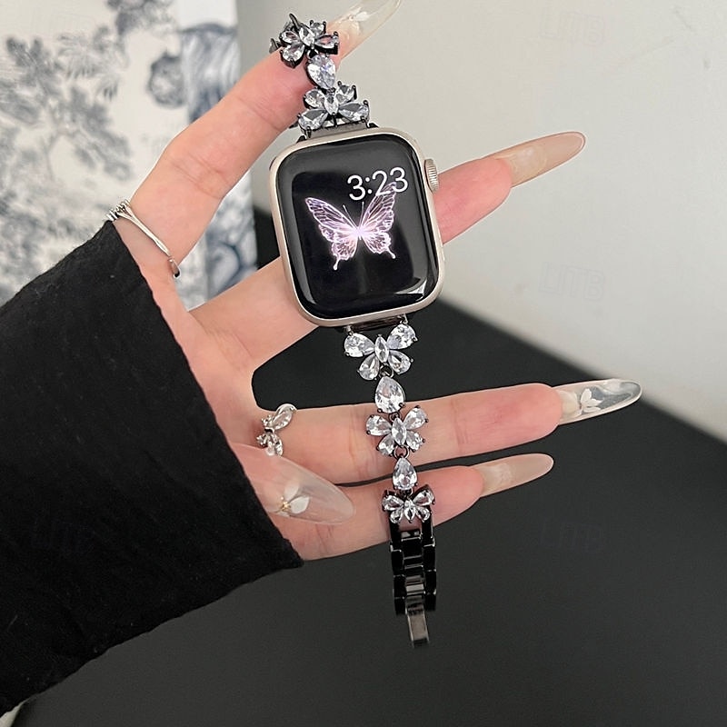 Solo Loop Compatible with Apple Watch band 38mm 40mm 41mm 42mm 44mm 45mm 49mm Women Bling Diamond Metal Clasp Alloy Strap Replacement Wristband for iwatch Ultra 2 Series 9 8 7 SE 6 5 4 3 2 1 2025 - $31.99 –P6