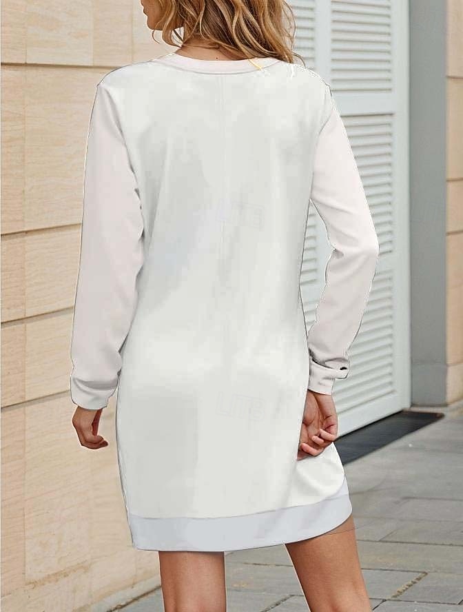 Sukienka maxi damska Sukienka sweatshirt Sukienka codzienna Sukienka petite Sukienka Shift Elegancka Stylowa Wczasy Praca Ulica Regular Fit Kot Długi rękaw Okrągły dekolt Beżowa Jesień Zima 2025 - $27.99 –P2