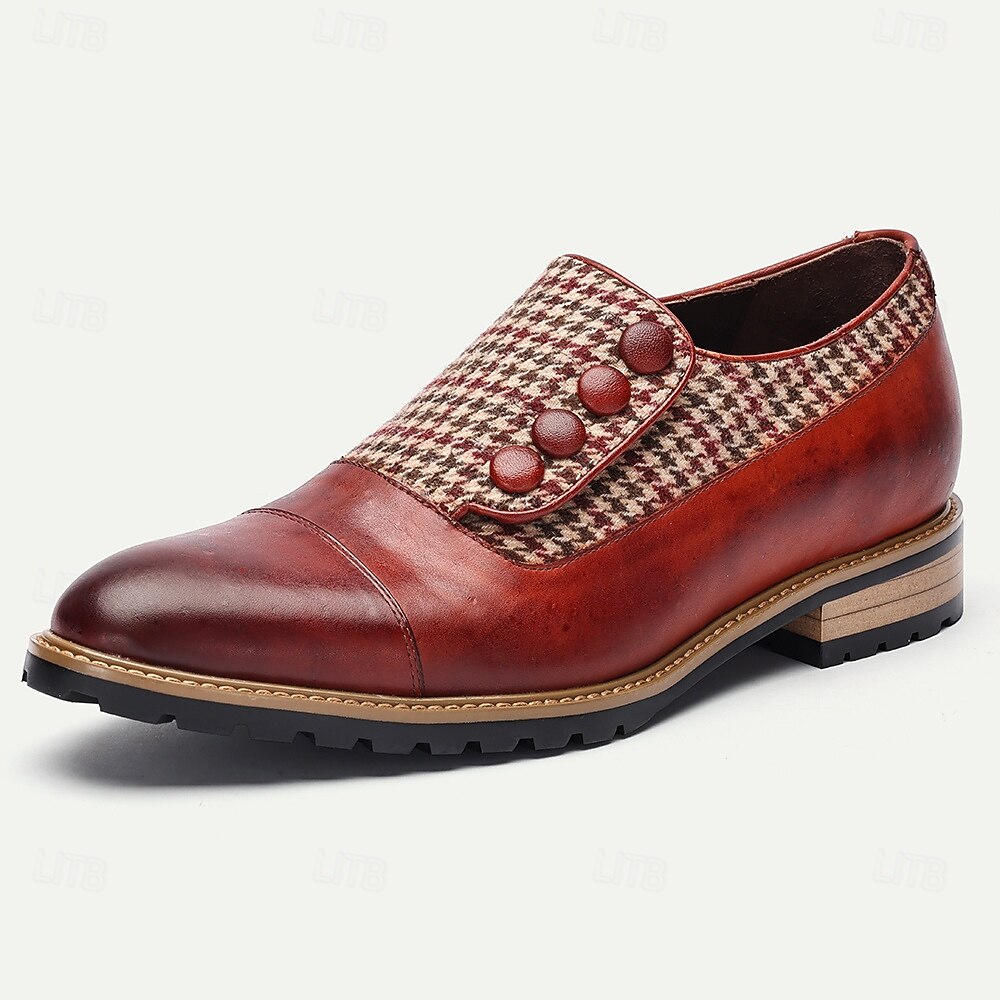 scarpe oxford da uomo in pelle di vacchetta di prima qualità e pied de poule – scarpe eleganti con bottoni vintage e suola robusta per abbigliamento casual o da lavoro del 2025 a $89.99 -P3