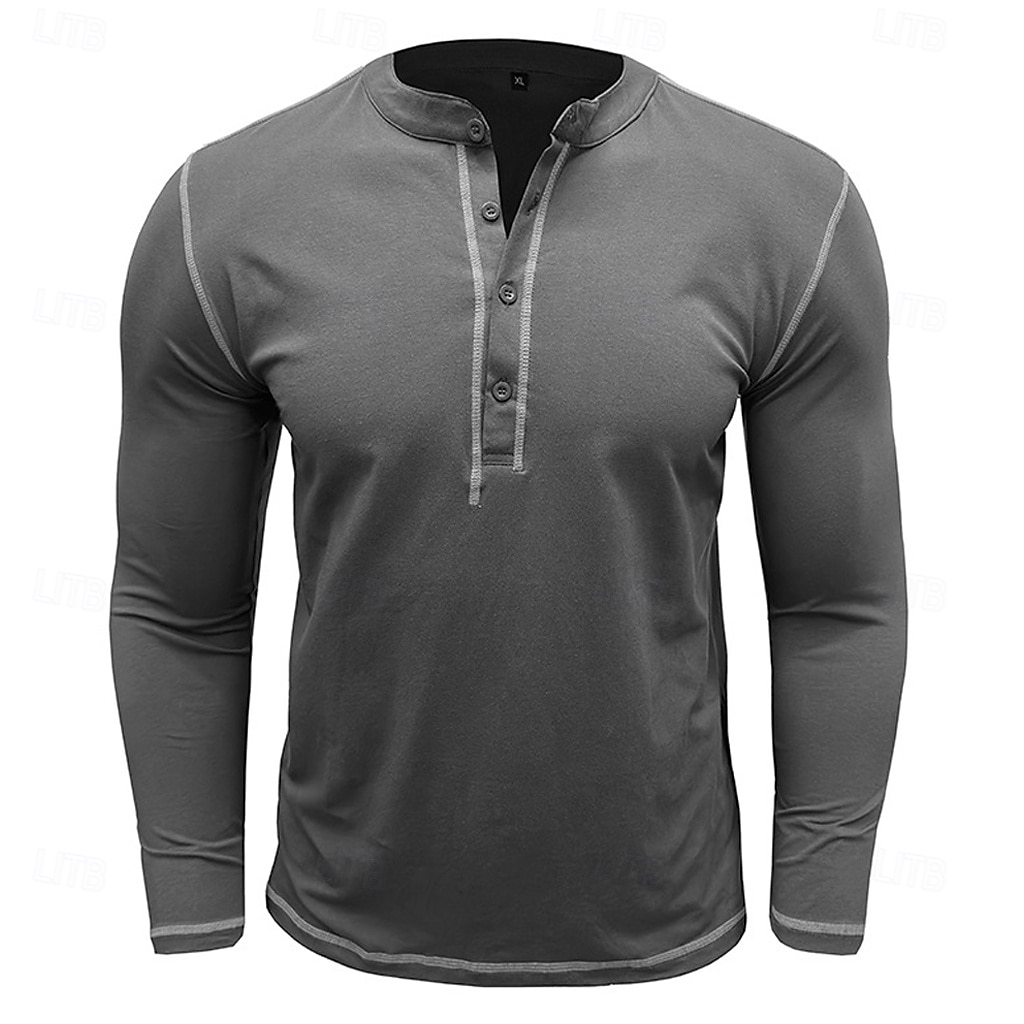 tricou bărbați din bumbac 100% tricou tricou cămașă cu mânecă lungă culoare solidă henley îmbrăcăminte pentru acasă cu mânecă lungă îmbrăcăminte îmbrăcăminte epocă zilnic casual stil stradal 2025 - $25.99 –P2