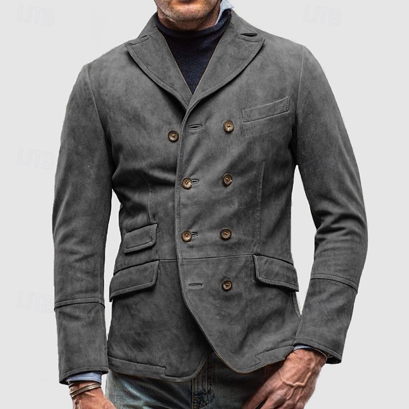 Men's Casual Jacket Blazer Daily Vacation Warm Pocket Fall & Winter Plain Vintage Fashion Lapel Regular Black Brown Khaki Army Green Grey Jacket 2026 - zł188.99 –P3