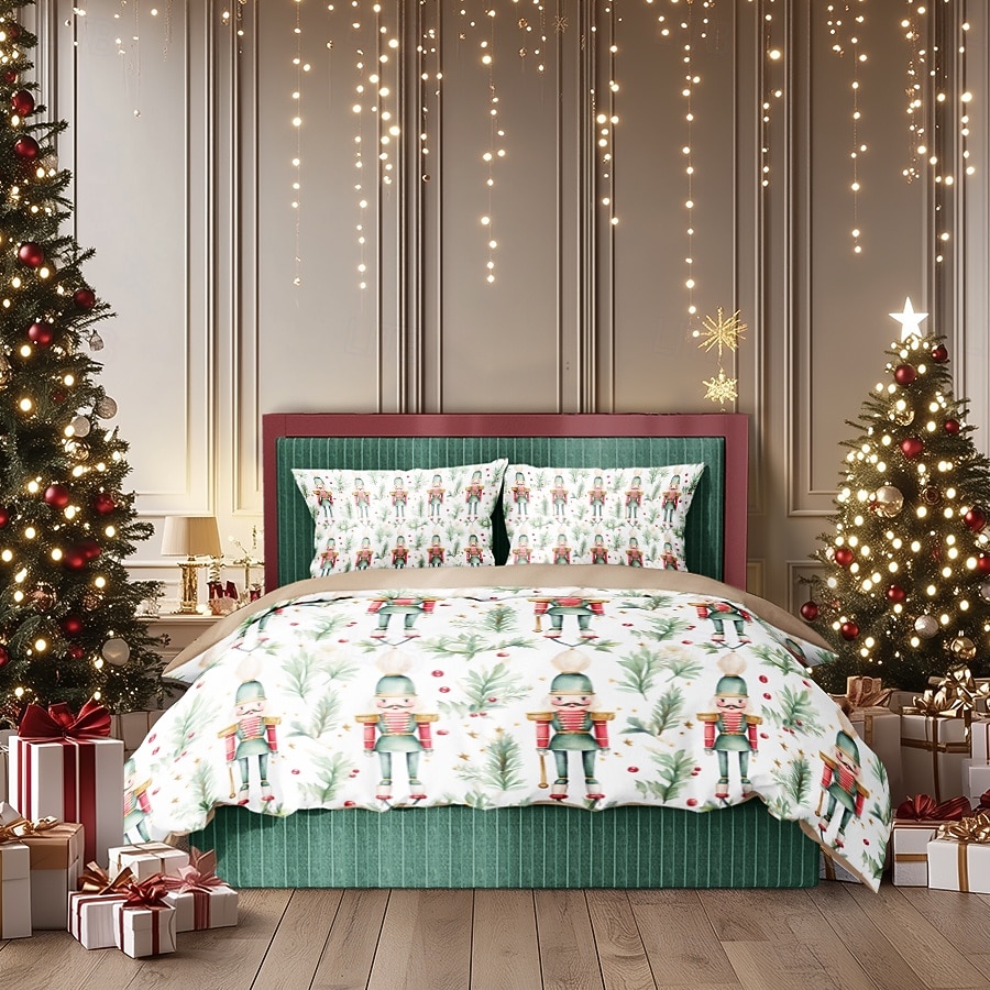 jouluinen pussilakasetti pähkinänsärkijäsuunnittelulla 100 % puuvillaa juhlavaan vuodevaatteet sisältää pussilakanan ja tyynyliinat mukavat ja tyylikkäät sesongin makuuhuoneen sisustukseen queen king 2025 - $71.99 –P17