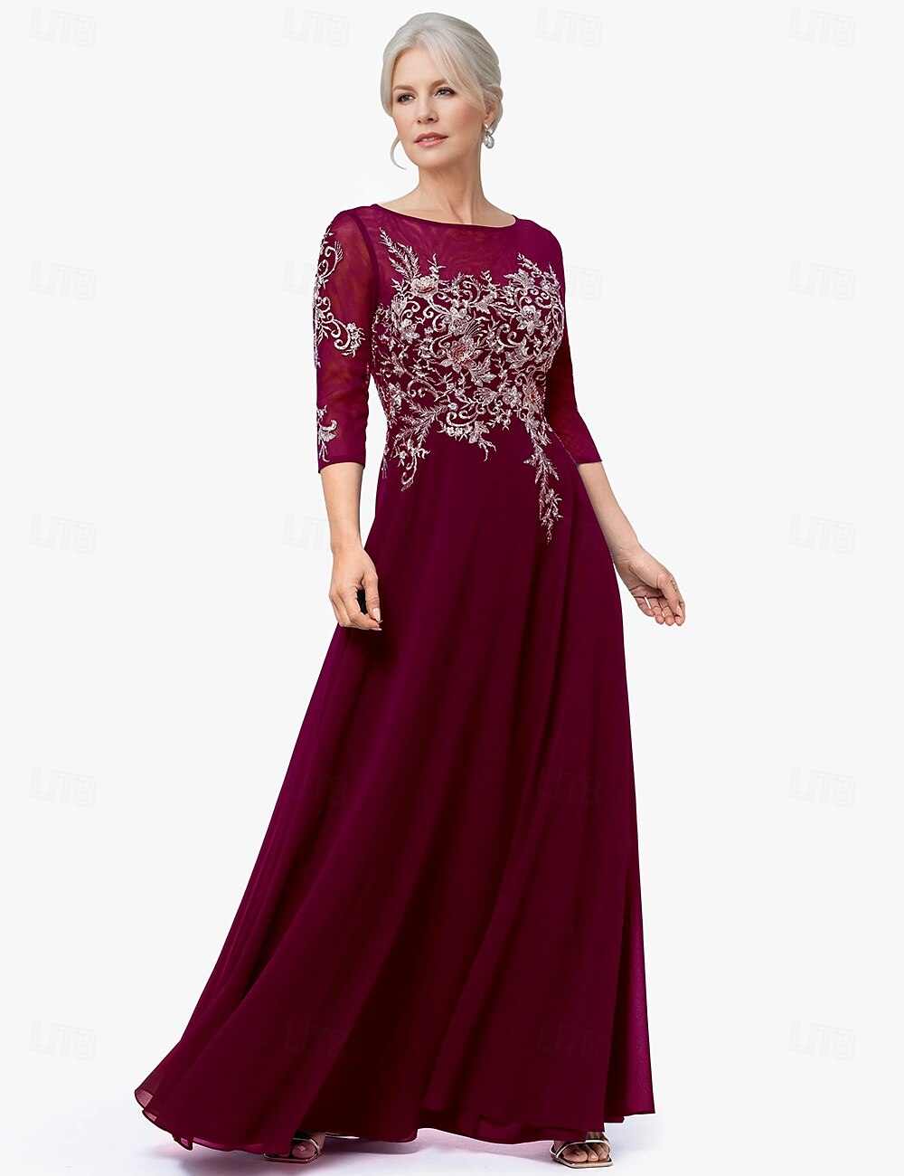 Abito A-Line da madre della sposa abito elegante scollo a gioiello lunghezza totale in chiffon manica corta con applicazioni a blocchi di colore 2025 taglia personalizzata gratuita del 2025 a $168.99 –P4