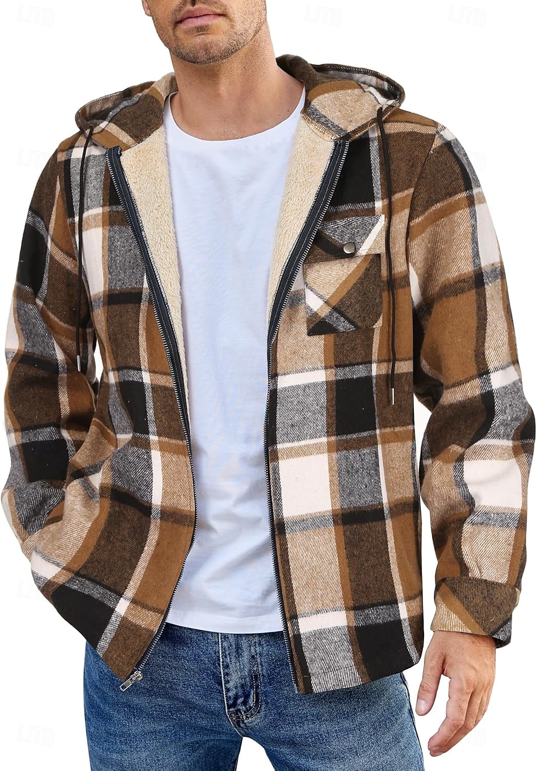 Herren Hemdjacke Kapuzenjacke Shacket Flanell-Fleecejacke Täglich Urlaub warm Mit Kapuze Herbst Winter Schottenstoff Kariert Modisch Strassenmode Kargen Standard Schwarz Dunkelrot Hellgrün Rote Blau 2025 - $60.99 –P23