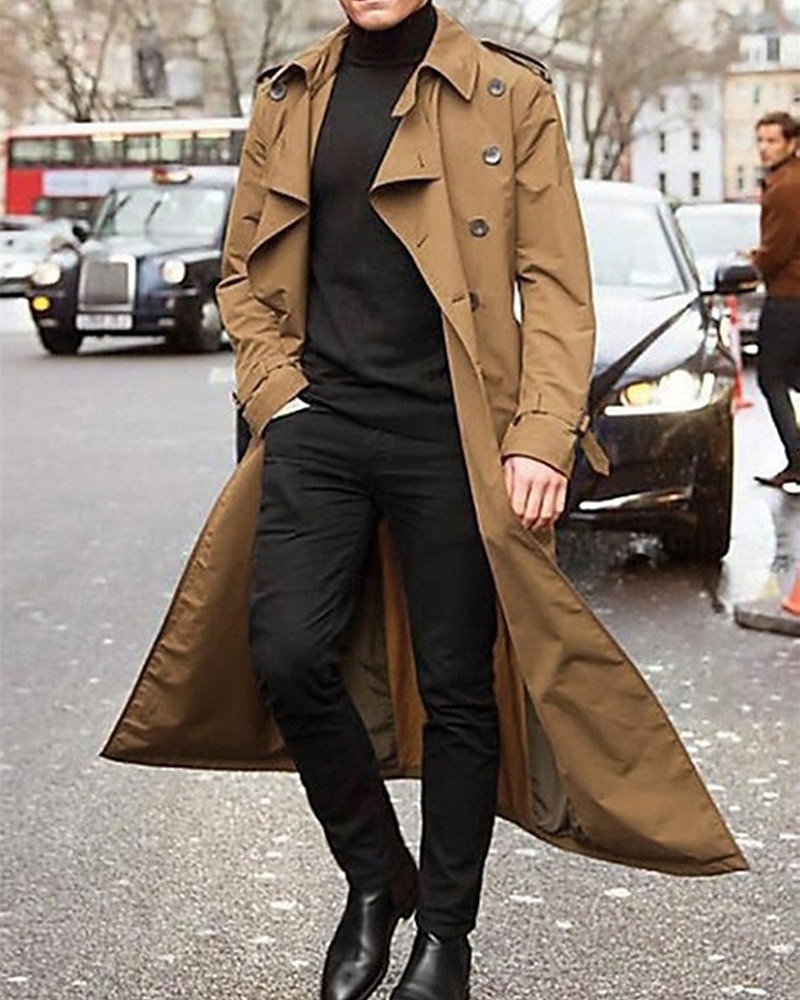 Men's Transition Jacket Trench Coat Going out All Seasons Polyester Windproof Outerwear Clothing Apparel Classic Plain Pocket Lapel Double Breasted 2025 - $41.99 –P4