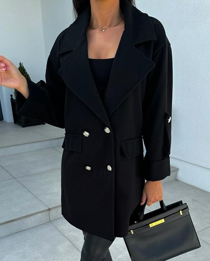 Manteau Trench Femme Plein Air Usage quotidien Vacances mode Décontractées Avec poches Longue Manteau Noir Blanche Vert Véronèse Automne Hiver Gilet Revers Ample S M L XL 2XL de 2025 ? $47.99 –P5