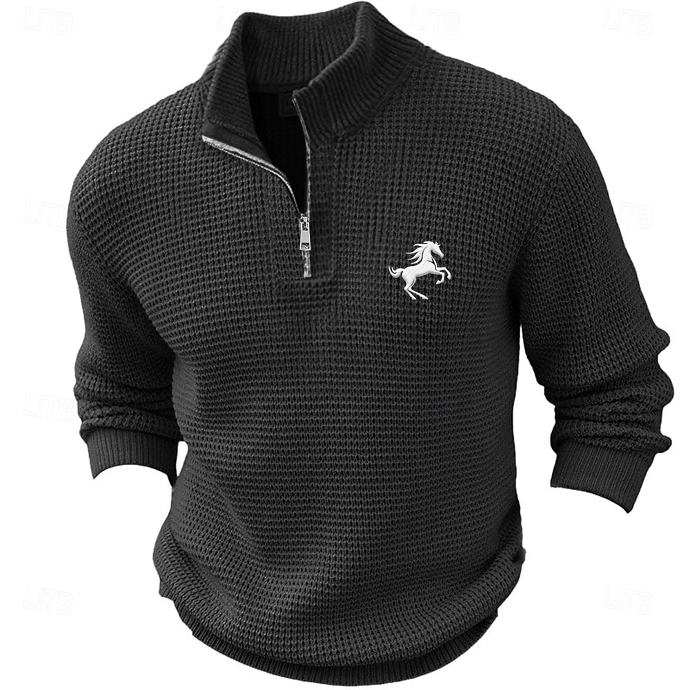 Pánské Kůň Pulovrový svetr Svetr na zip Polo svetr Límec na zip Retro Na běžné nošení Párty večerní šaty Denní Výšivka Pletenina Teplé Dlouhý rukáv Podzim Zima Černá Armádní zelená Hnědá 2025 - $37.99 –P4