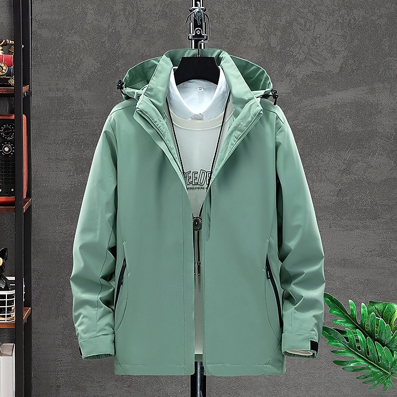 Herr klår upp Vandringsjacka Regnkappa till vandring Vinter Utomhus Vattentät Andningsfunktion Mjuk Avtagbar huva Jacka Fullängd synlig dragkedja Fiske Klättring Strand Marin Svart Kristall Röd 2025 - $39.99 –P9