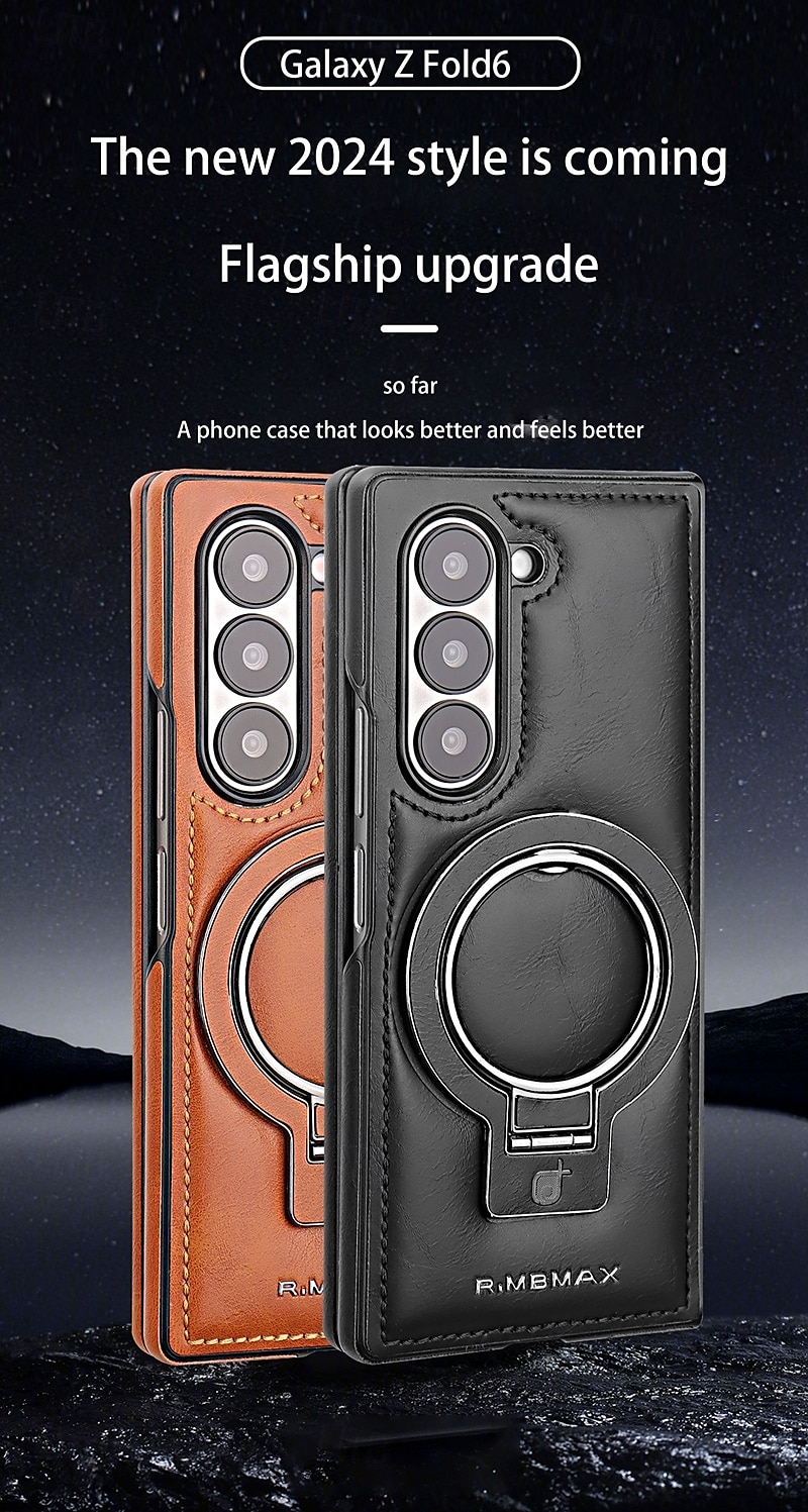2025年 Samsung Galaxy Z Fold 6 Z Fold 5 Z Fold 4 Z Fold 3 用のスタンドホルダー付きバックカバー、ワイヤレス充電対応、ショックプルーフ、レトロTPU PUレザー コレクション – $25.99 –P1