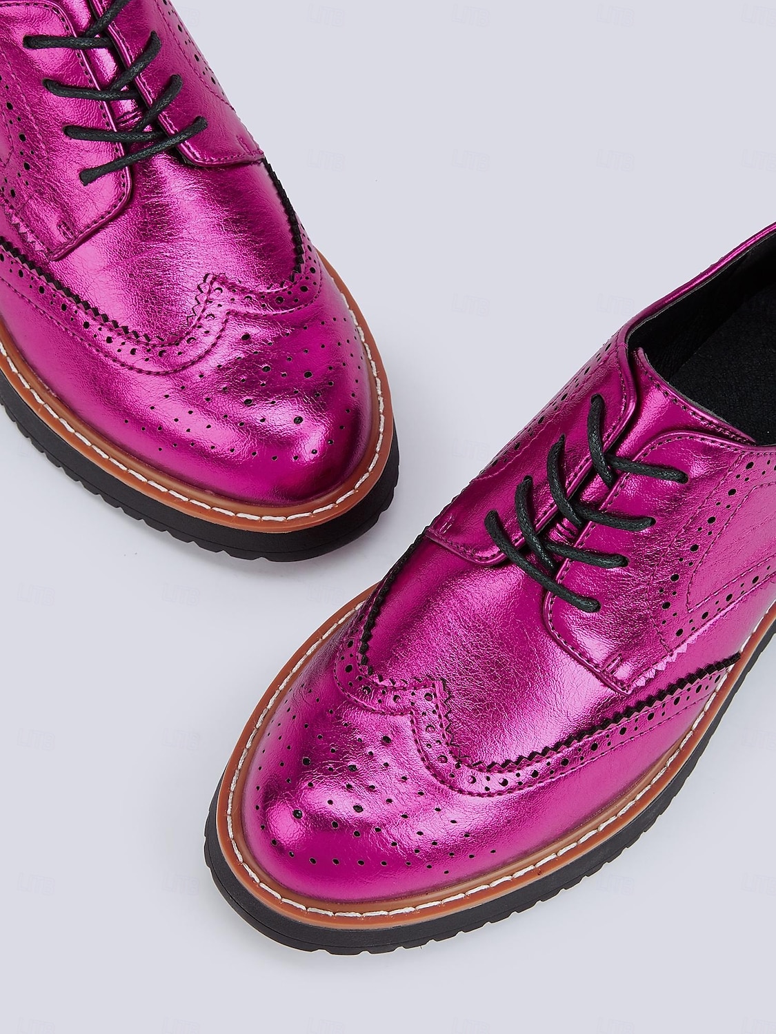 scarpe brogue oxford rosa metallizzato da donna con punta a coda di rondine, scarpe casual eleganti con lacci per feste ed eventi di moda del 2025 a $46.99 –P3