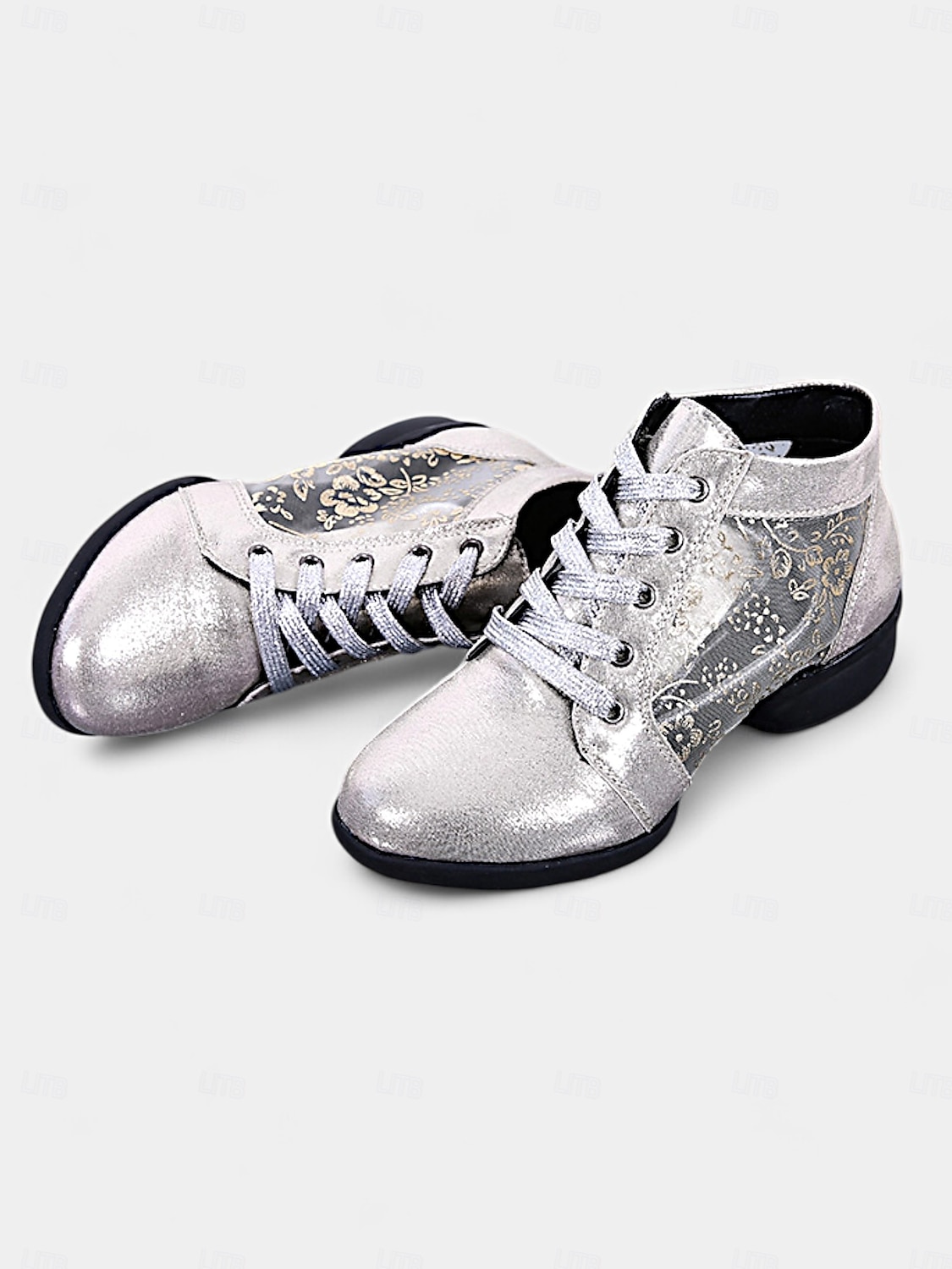 scarpe da ballo da donna con lacci color argento, pannelli floreali in rete e suola morbida, ideali per balli da sala, latino e jazz del 2025 a $42.99 –P6