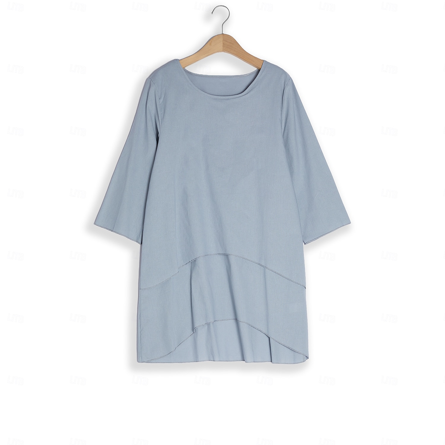 Ensembles en coton et lin pour femmes, ensembles deux pièces, couleur unie, mode, col rond, rue, quotidien, 2 pièces, blanc, bleu, kaki, gris, printemps et automne de 2025 ? $35.99 –P3