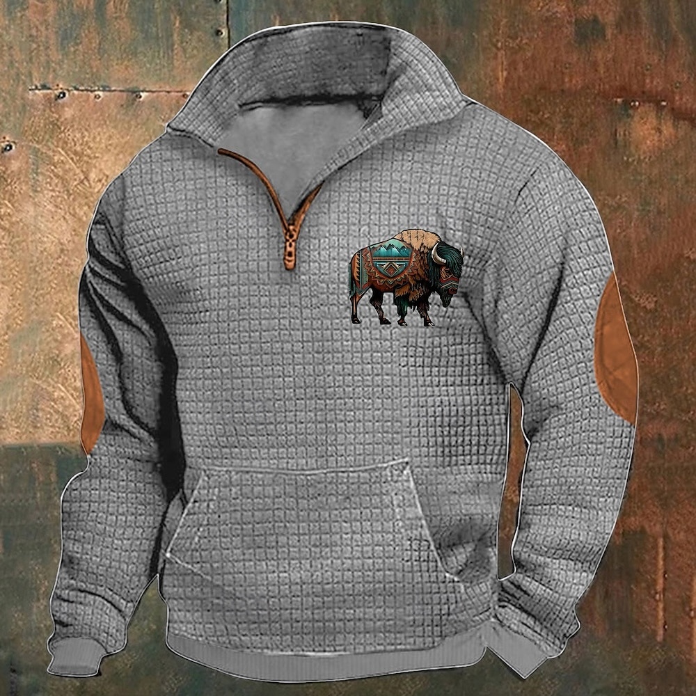 Pánské Waffle mikina Mikina Čtvrtletní mikina na zip Černá Námořnická modř Khaki Tmavě šedá Šedá Poloviční zip Grafika Kráva Tisk Slátanina Přední kapsa Čtvrtletní zip Denní Dovolená Jdeme ven Šik 2025 - $28.99 –P8