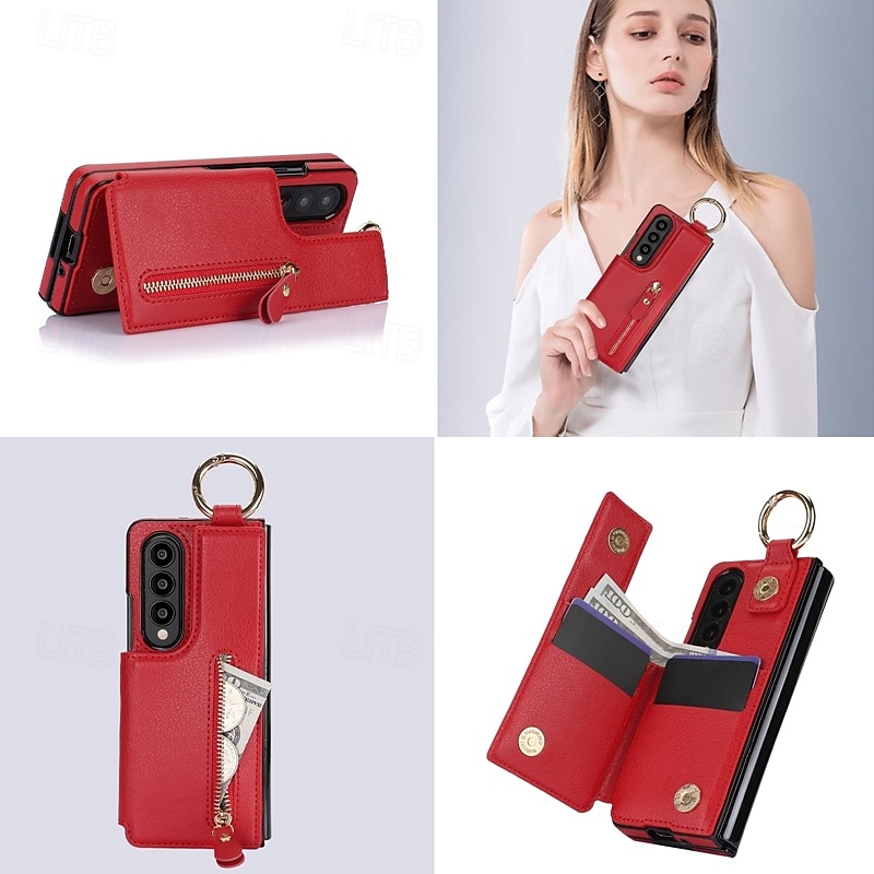Чехол для Z Fold 6 Z Fold 5 Z Fold 4 Z Fold 3 с подставкой молнией и кармашком для карт ретро TPU PU кожа 2025 - $28.99 –P2