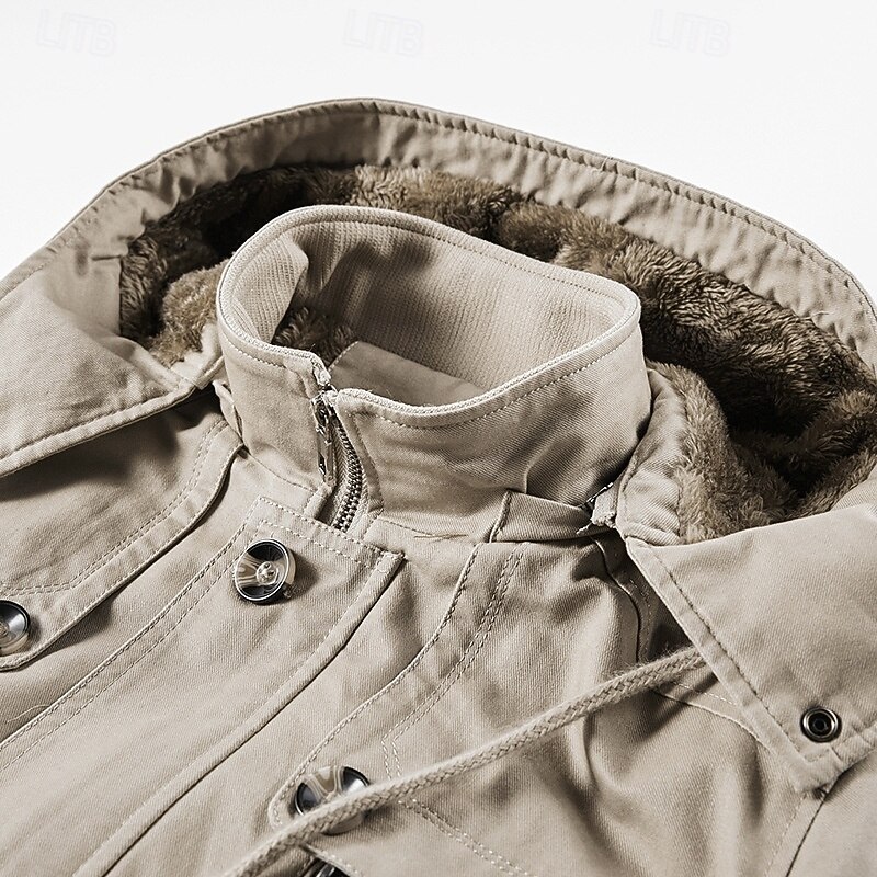 Men's Outdoor Jacket Fleece Jacket Cargo Jacket Hoodied Jacket Formal Home Pocket Winter Spring &  Fall Solid Color Vintage Fashion Shirt Collar Regular Black Brown Khaki Jacket 2026 - $79.99 –P4