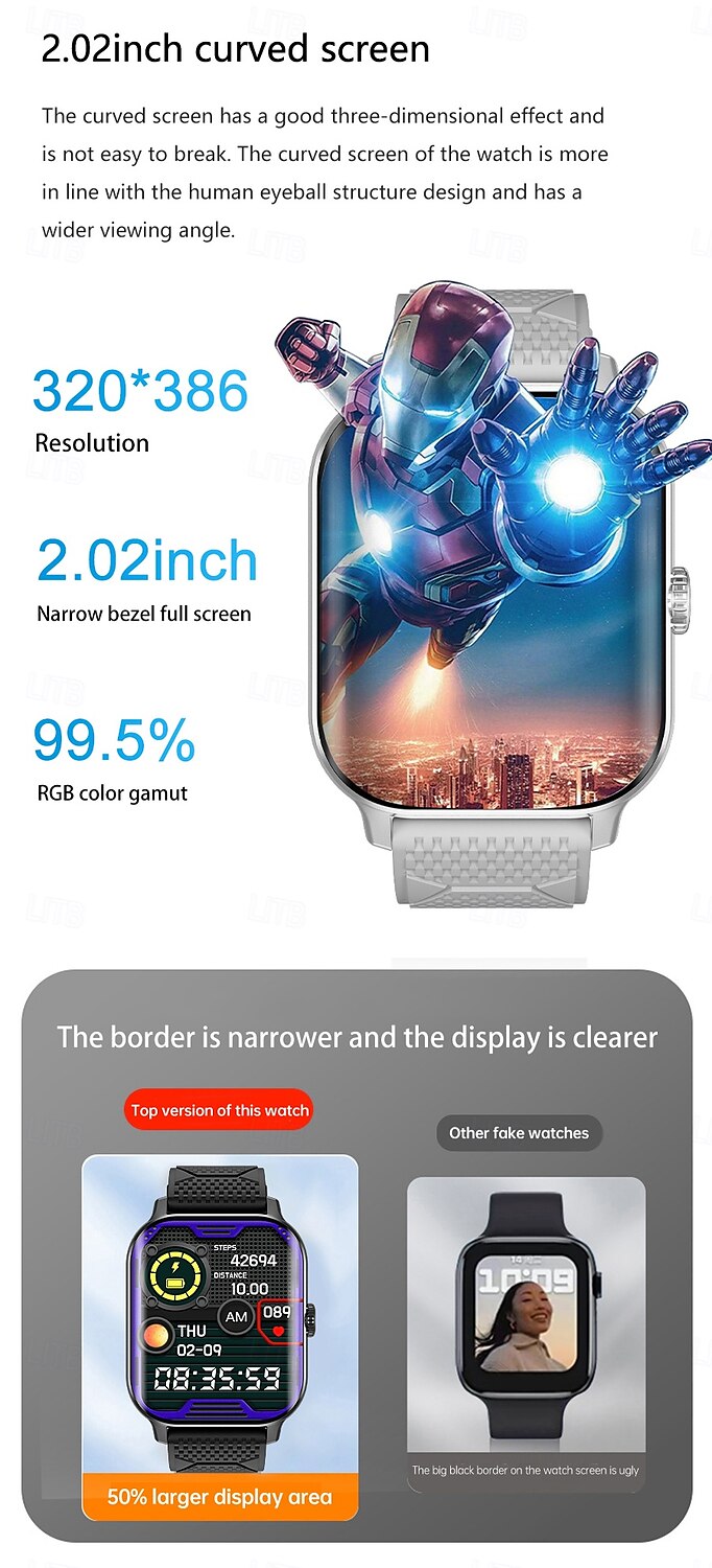 iMosi F12 Smart Watch 2.02 inch Smartwatch Fitness Running Watch Bluetooth Pedometer Call Reminder Activity Tracker Compatible with Android iOS Women Men Hands-Free Calls Media Control Message 2025 - $39.99 –P5