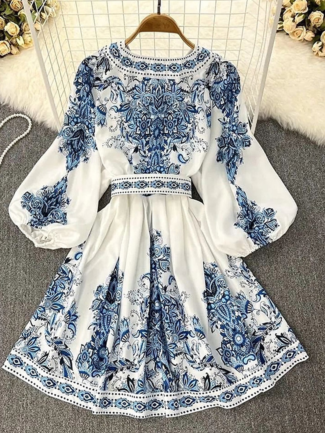Dámské Midi šaty Áčkové šaty Boho šaty Elegantní Denní Běžný Květinový Geleneksel Dlouhý rukáv Do V Vodní modrá Jaro Podzim Zima 2025 - $41.99 –P2