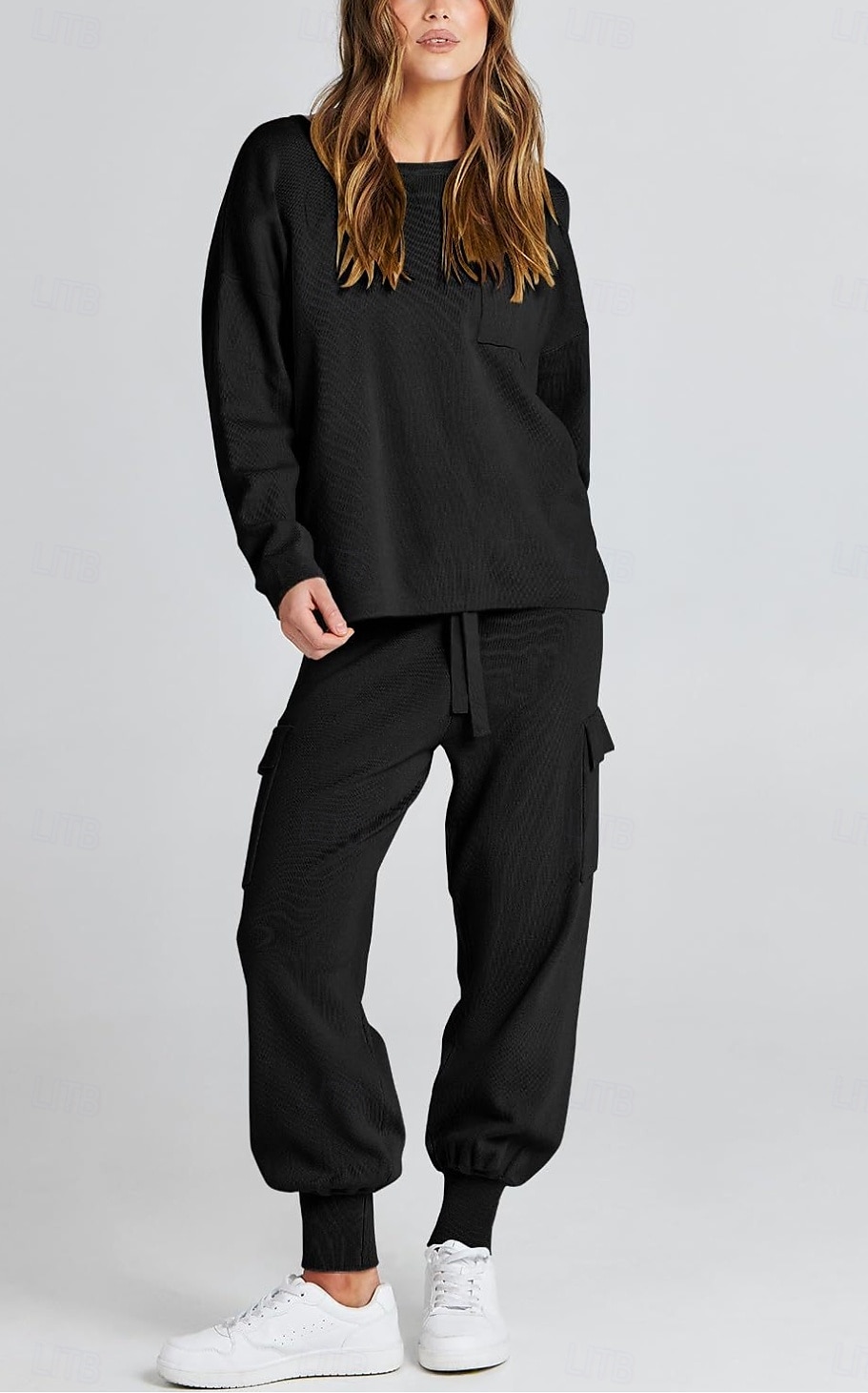 Damen Trainingsanzug Pullover Chinesisch Chino Hosenpullover Set Langarm Feste Farbe Schwarz Beige Frühling Lockere Passform 2025 - $23.99 –P1