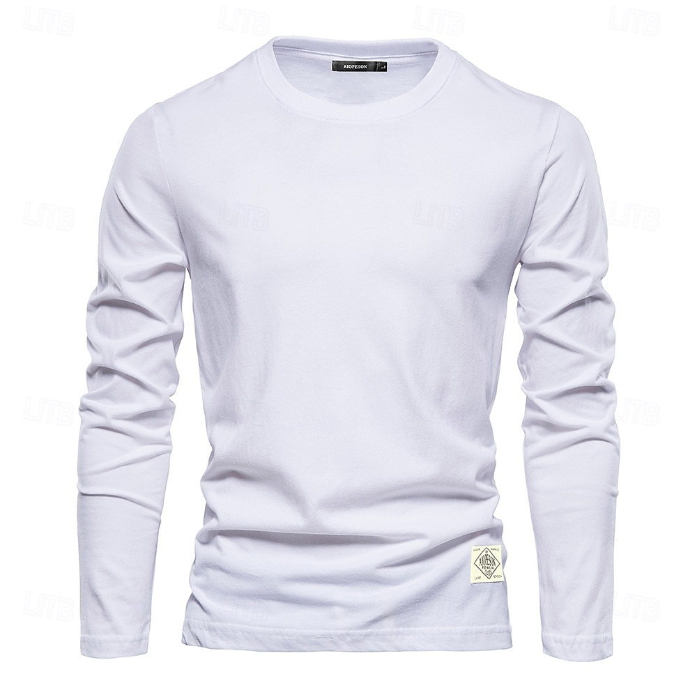 Männlich Langarm Runden Frühling & Herbst Einfarbig Lässig Alltagstauglich Dunkelgrau Weiß Schwarz Top T-Shirt für Herren 2025 - $25.99 –P9