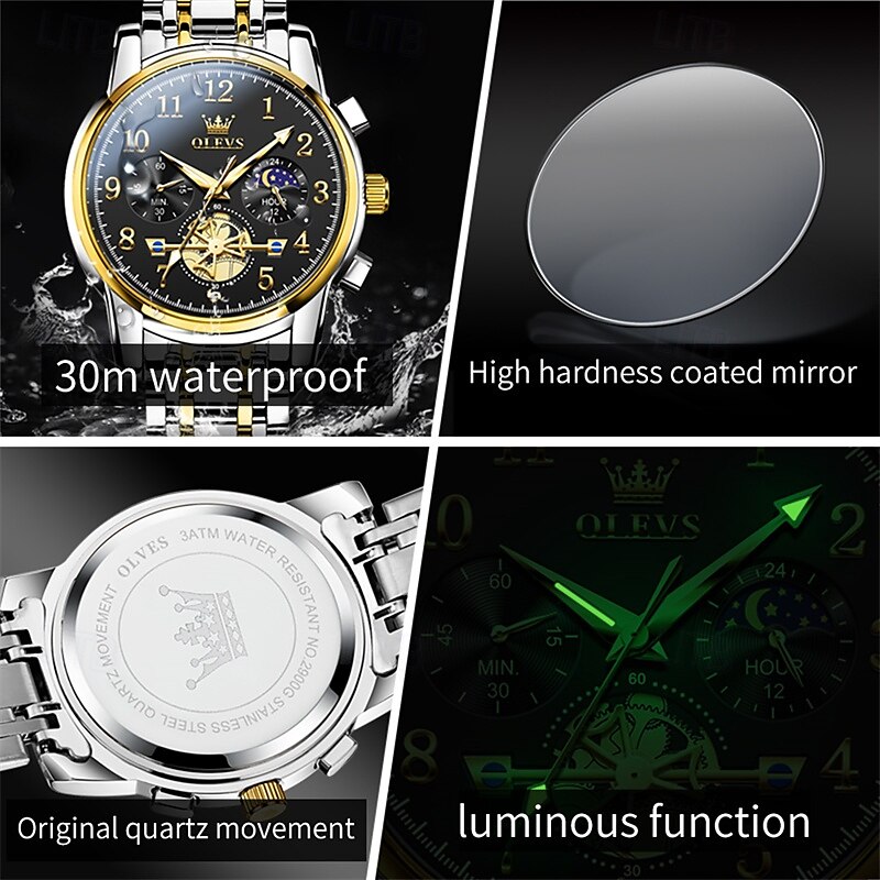 New Olevs Brand Trend Fashion Men'S Watches Luminous Chronograph Digital Scale Multifunction Waterproof Simple Quartz Watch Men'S Wristwatch 2025 - $32.99 –P6
