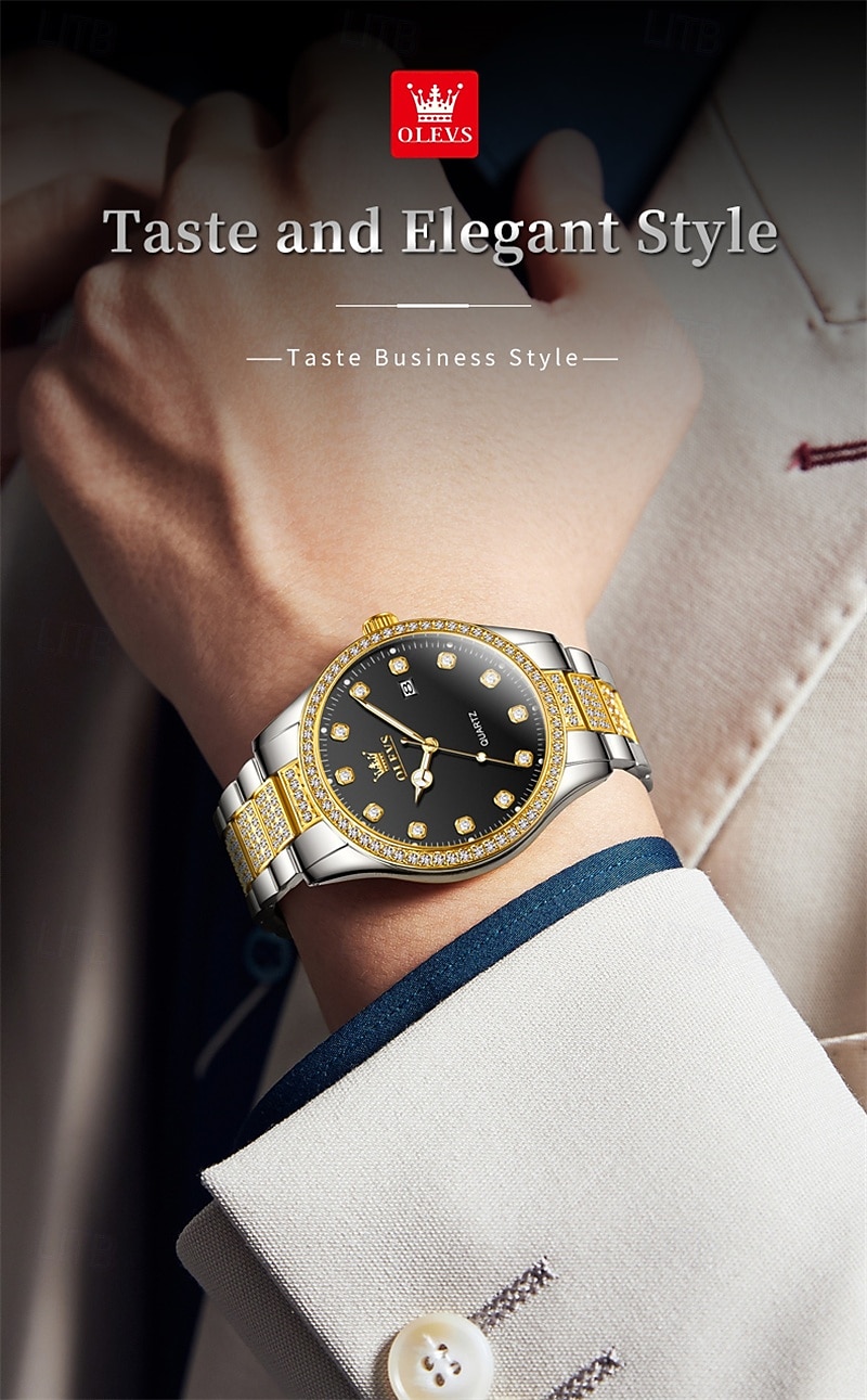 nieuwe olevs olevs merk heren stalen band horloge met diamanten lichtgevende kalender modetrend eenvoudig zakelijk quartz horloge vakantie waterdicht sport heren polshorloge 2025 - $31.99 –P15