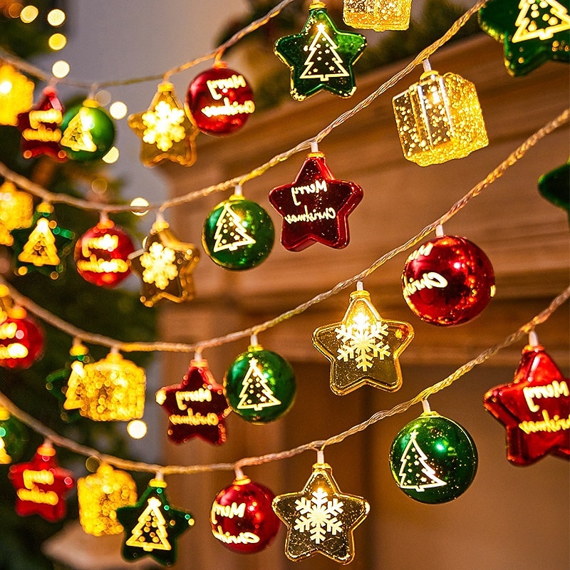 Guirnalda de luces LED de Navidad con forma de estrella, 1,5 m, 10 ledes, funciona con pilas, para árbol de Navidad, bolas redondas, para Navidad, Año Nuevo, bodas, fiestas, hogar, ventana, jardín, 2025 - $12.49 –P2