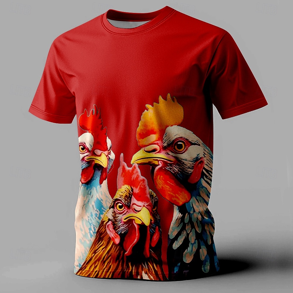 Herr Tupp T-shirt Kortärmad T-shirt 3D-tryck Rund hals Skjorta Mode Fritids- Gata Utomhussport Svart Vit Rubinrött Sommar Vår Kläder S M L XL XXL XXXL 2025 - AU $26.59 –P5