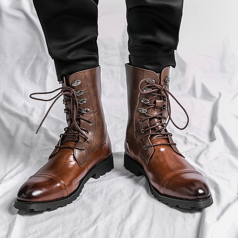 braune Militärstiefel aus Kunstleder für Herren mit Schnürung – strapazierfähige Stiefeletten für Outdoor-Aktivitäten und die Freizeit 2025 - $64.99 –P5