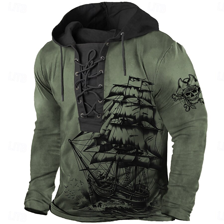 Hombre Pirata Sudadera Sudaderas Sudadera Manga Larga Sudadera con capucha Con Capucha Moda Impresión 3D Deporte Azul Piscina Marrón Correa Otoño Invierno Diseñador 2025 - $30.99 –P3