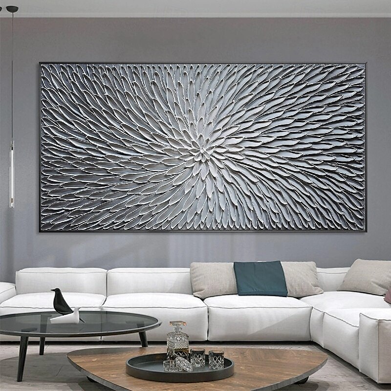 getextureerde zilveren abstracte schilderkunst handgemaakte getextureerde bloem olieverfschilderij op canvas groot pattle mes olieverfschilderij wandkunst abstracte minimalistische kunst schilderij 2025 - $83.99 –P6