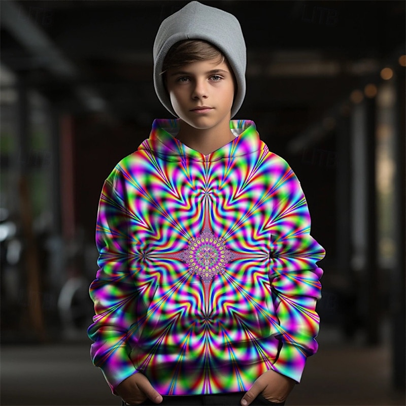 Pojkar 3D Grafisk Geometrisk Huvtröja Långärmad Vår Höst Mode Streetwear Barn 4-12 år Huva Utomhus Ledigt Dagligen Normal 2025 - $18.99 –P2