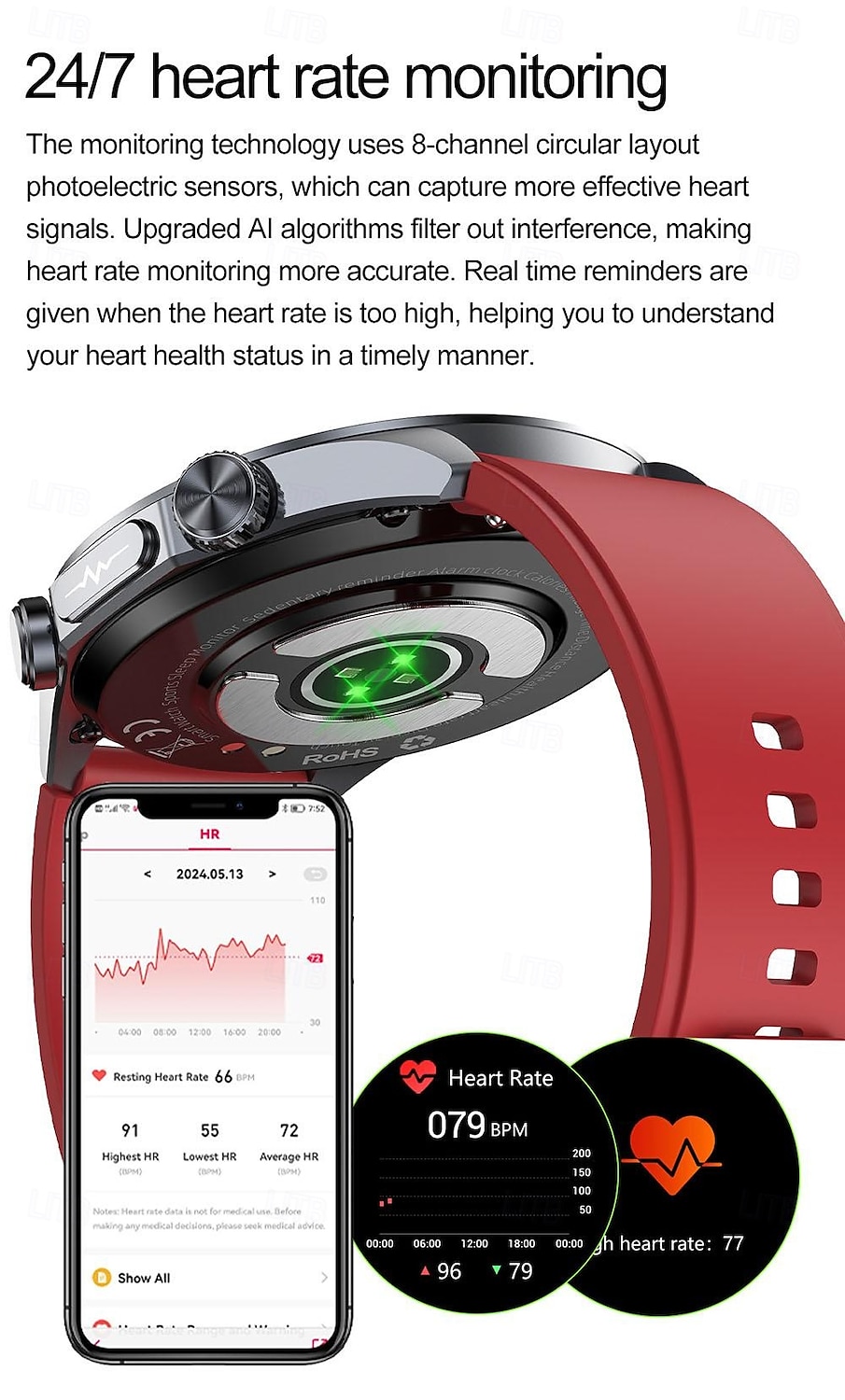 2025年 iMosi TK29 スマートウォッチ 1.43 インチ スマート·ウォッチ ブルートゥース ECG + PPG 温度監視 歩数計 と互換性があります Android iOS 女性 男性 メディアコントロール メッセージ受信通知 カメラコントロール IP68 48mmウォッチケース コレクション – $85.59 –P9