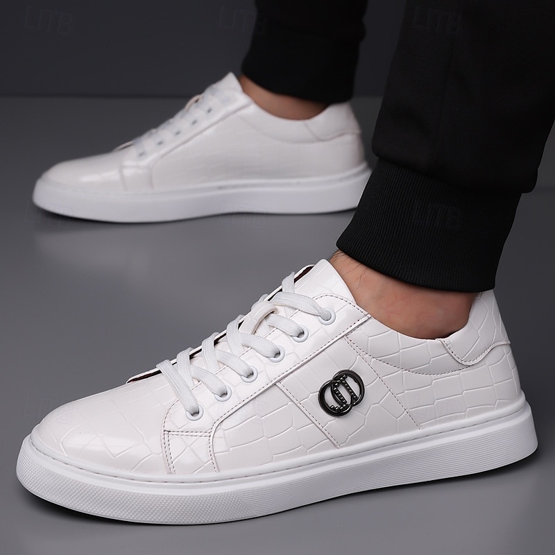 Heren burgundy krokodillenpatroon imitatie leren sneakers met vetersluiting – stijlvolle casual schoenen voor dagelijks gebruik 2025 - $54.99 –P2