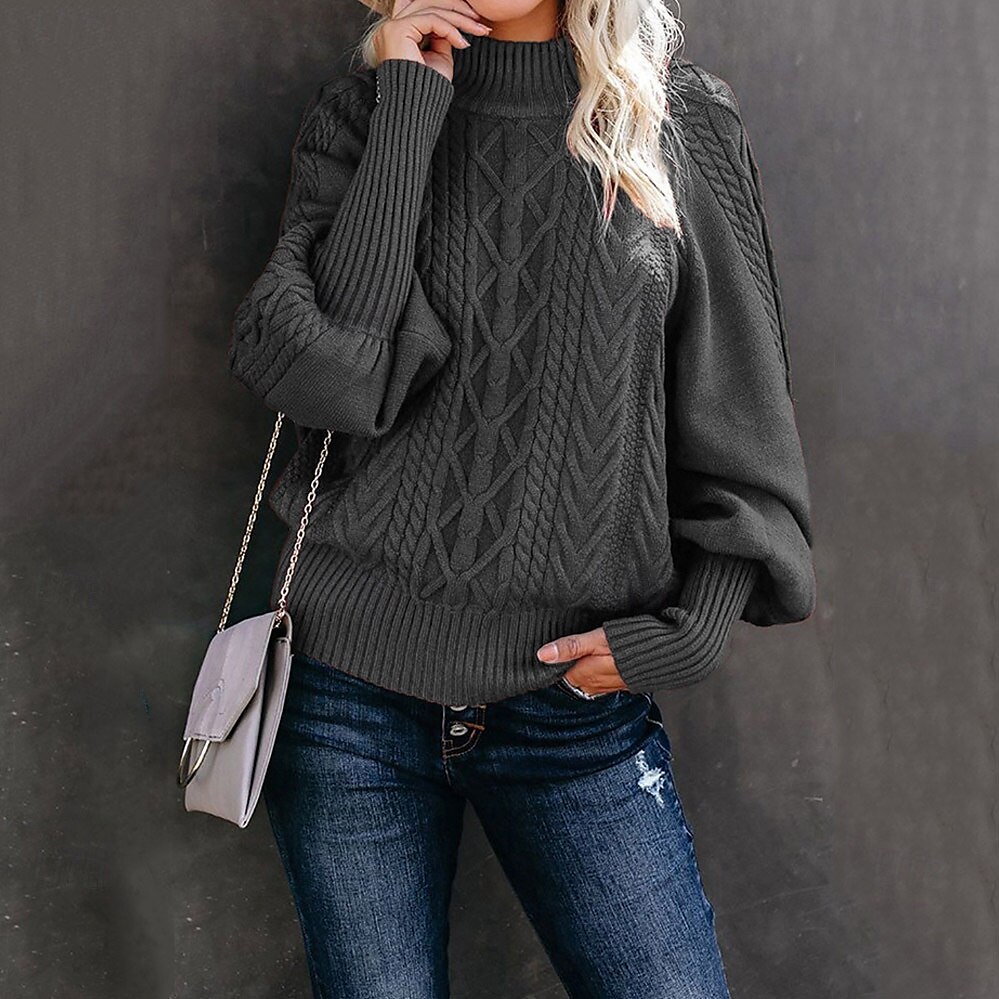 Dame Genser Elegant Mote Daglig Geometrisk Mock Neck Strikket Langermet Lange topper Strikke Arbeid Sjokkrosa Rød Høst Vinter 2025 - $48.99 –P7