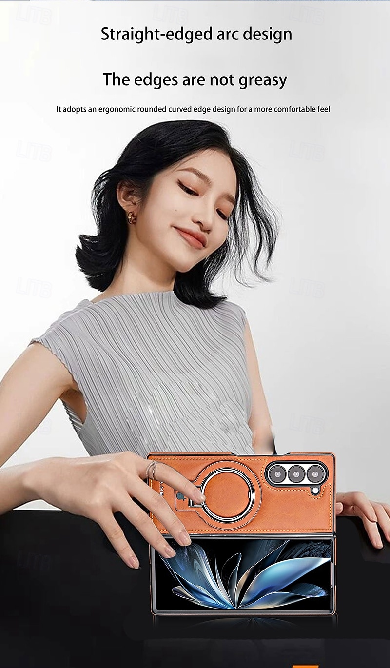 2025年 Samsung Galaxy Z Fold 6 Z Fold 5 Z Fold 4 Z Fold 3 用のスタンドホルダー付きバックカバー、ワイヤレス充電対応、ショックプルーフ、レトロTPU PUレザー コレクション – $25.99 –P7