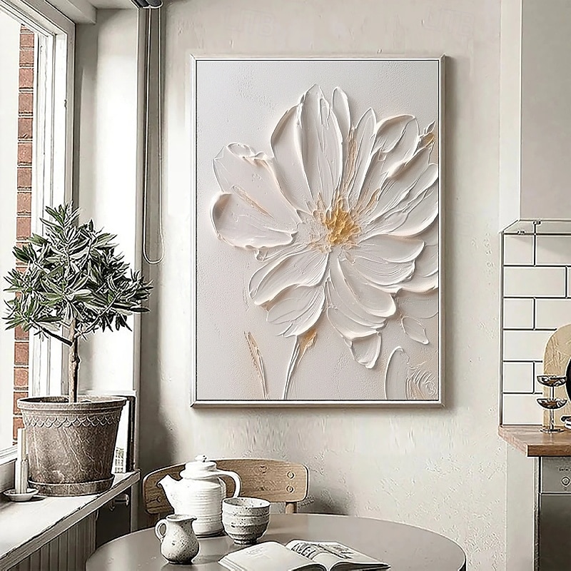 Ölgemälde handgemaltes 3D-Blumengemälde, handgefertigtes Palettenmesser, Blumen, Ölgemälde, Wandkunst, großes 3D-weißes Strukturgemälde, moderne dekorative Gemälde, Impressionismus, abstraktes weißes 2025 - $131.99 –P10