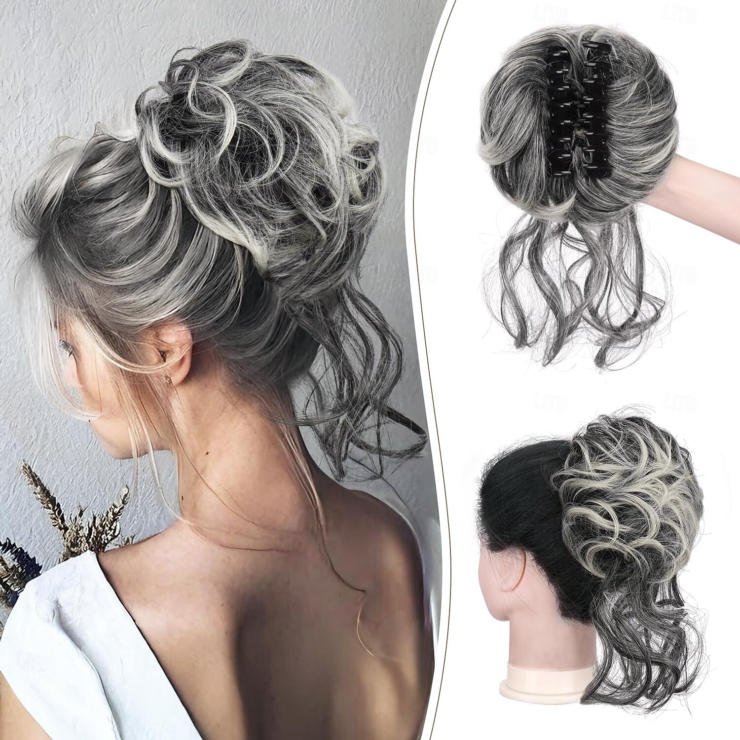 Chignon Chignon Con clip Capelli sintetici Pezzo di capelli Estensione capelli Ondulato Feste Giornaliero Da tutti i giorni Marrone scuro Argento Marrone del 2025 a $7.99 –P1