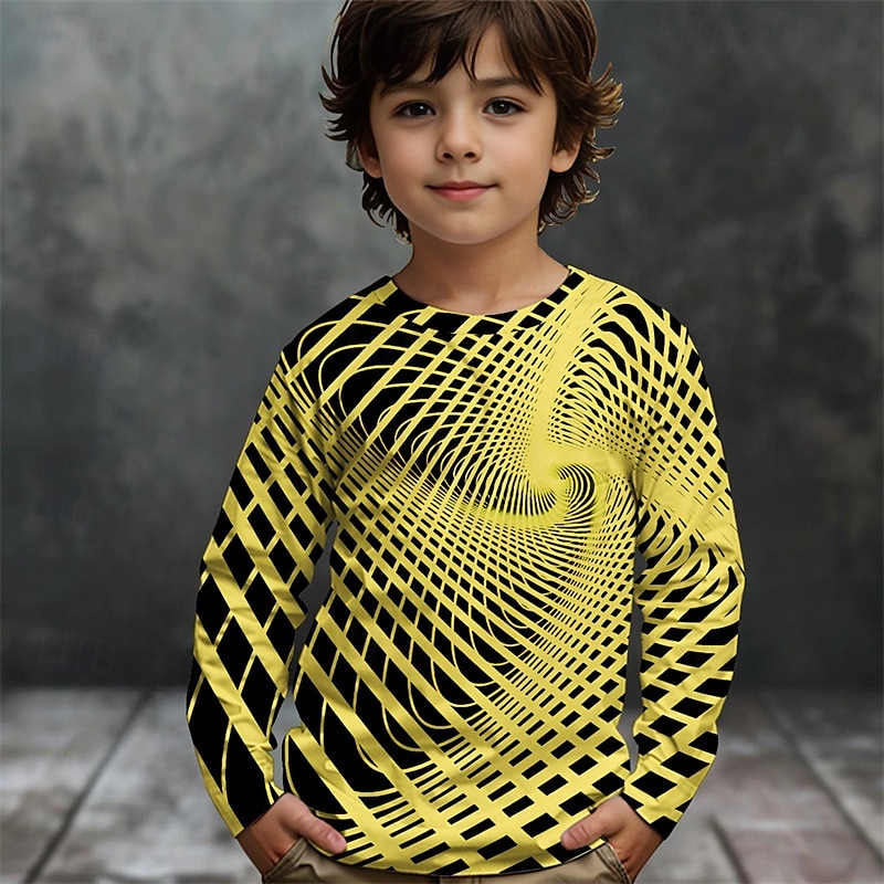 Pojkar 3D Grafisk Geometrisk T-shirt Långärmad Vår Höst Mode Grundläggande Barn 4-12 år Rund hals Utomhus Ledigt Dagligen Normal 2025 - $13.99 –P6