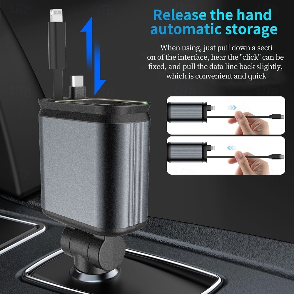 4-in-1 Car Charger Starry Sky Atmosphere Light Car Super Fast Charging Flash Charging Telescopic Cable Type-C & Lighting 2025 - $36.99 –P4