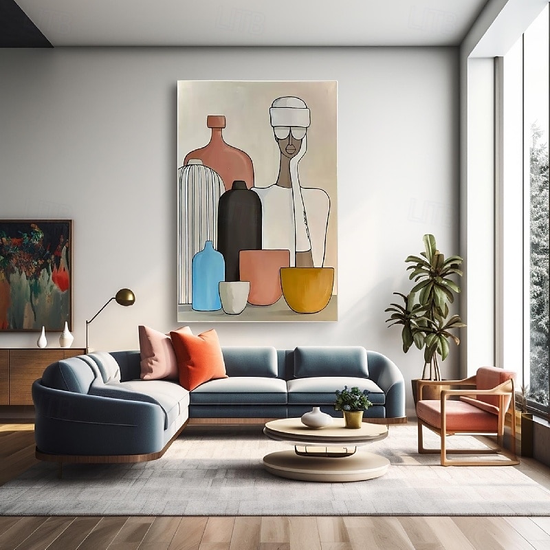 3D-Ölgemälde, handgefertigt, beige, Wabi-Sabi-Ölgemälde, handgemalte Wandkunst, schwarz-beige, mit Pattle Knife gemaltes großes, schwarz-oranges Ölgemälde, Wandkunst, beige, strukturiertes Gemälde für 2025 - $116.99 –P5