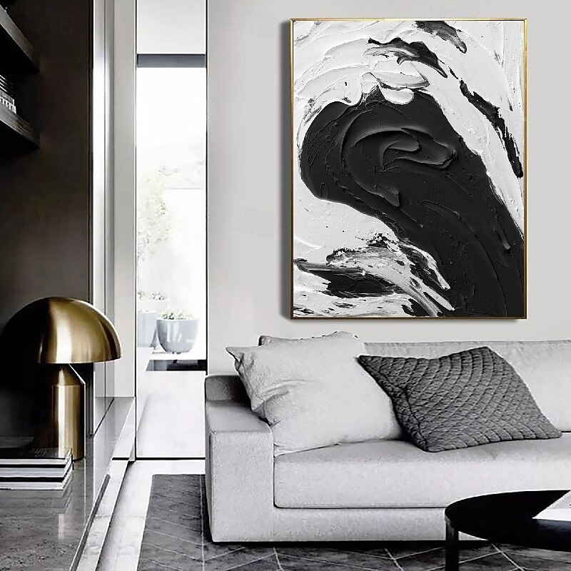 dipinto a mano bianco nero con texture pittura oversize 3d fatto a mano arte murale geometrica astratta grande dipinto minimalista bianco nero con texture per soggiorno camera da letto decorazione del 2025 a $125.99 –P11