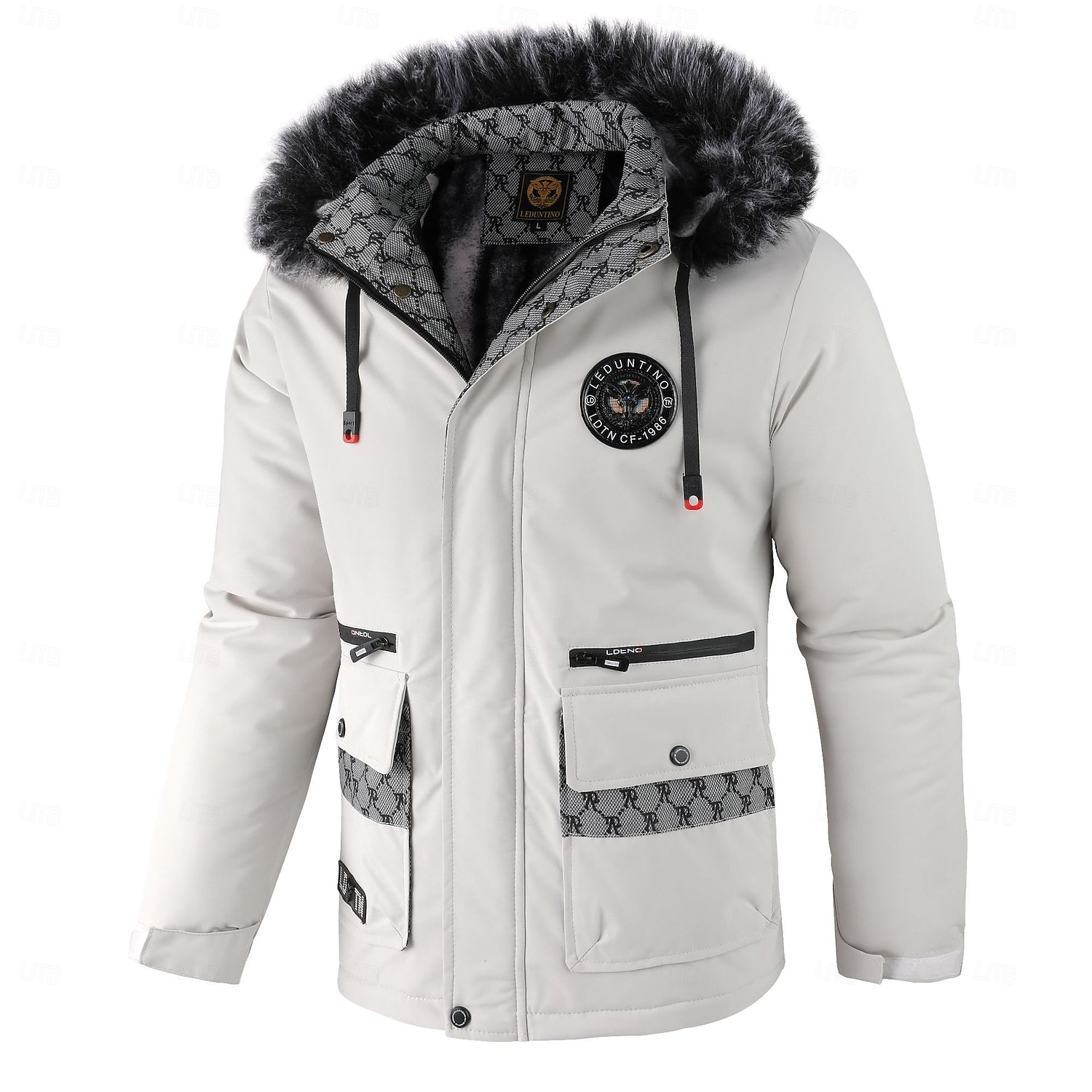 Herre Vinterjakke Sport Coat Turjakke Parkas Sport & Utendørs Camping & Vandring Vanntett Vindtett jakke Pelskanter Høst Vinter Helfarge Aktiv Med hette Normal Svart Hvit Jakker 2026 - $82.99 –P3