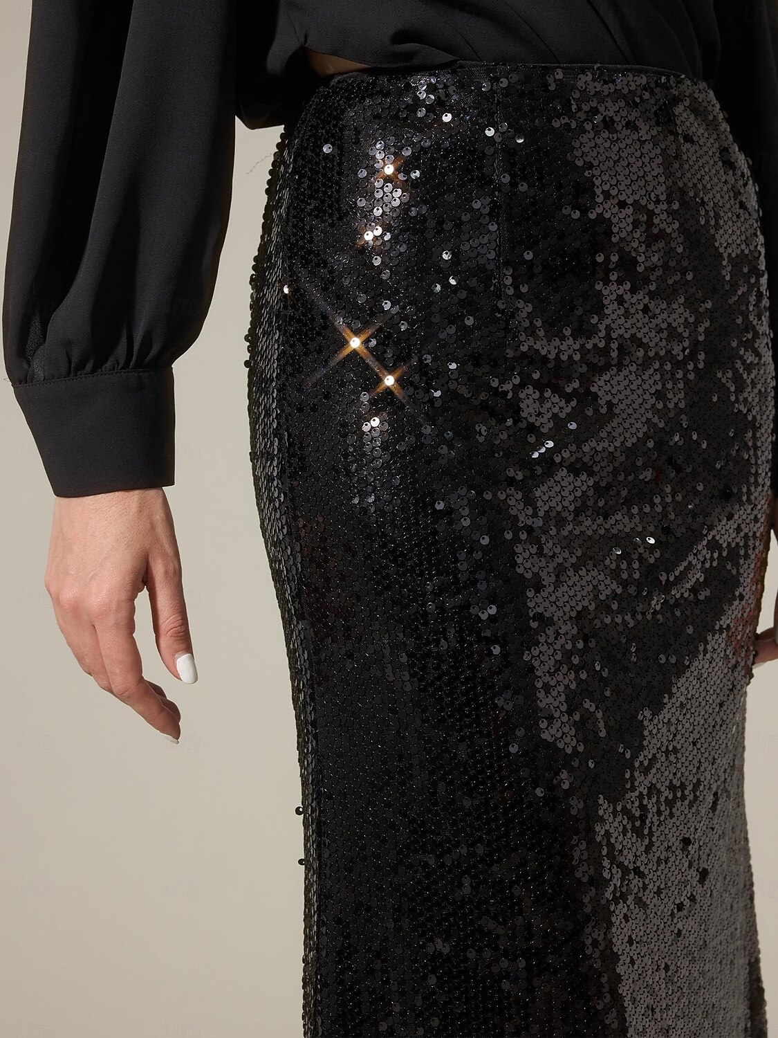 Femme Midi Noir Jupes Printemps, Août, Hiver, Eté Paillettes Doublé Taille médiale Elégant Rétro Vintage Soirée Formel Mariage Soirée XS S M de 2025 ? $41.99 –P3
