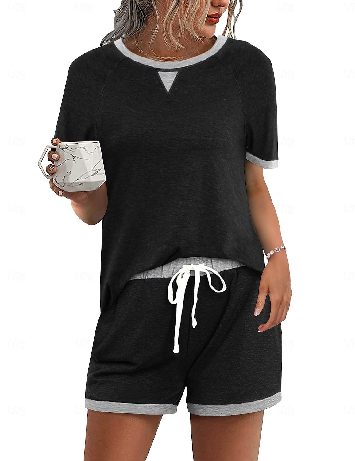 Damen Shorts-Sets Jogginghose Trainingshose Langarm Feste Farbe Schwarz Sommer Lockere Passform 2025 - $29.99 –P1