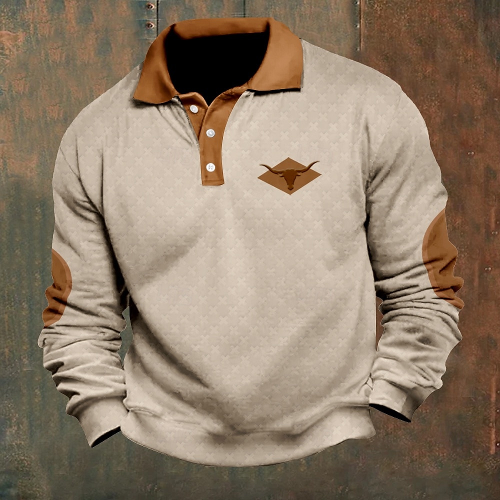 Herre Kveg Cowboy Poloskjorter Pullover Langermet Poloskjorter Krage Årgang Fritid utendørs Gateklær 3D-utskrift Knapper Høst vinter Svart Hvit Kakifarget 2025 - $23.99 –P3