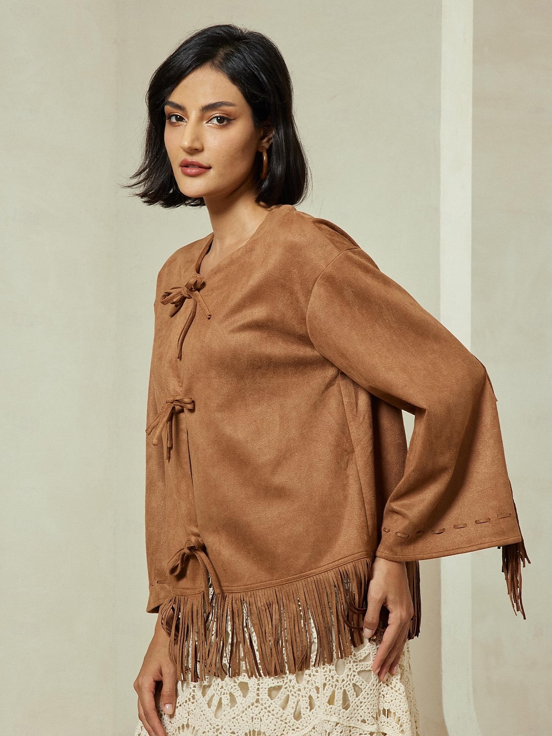 Suede Fringed Flare Cuff Sleeve Jacket 2025 - $47.99 –P4