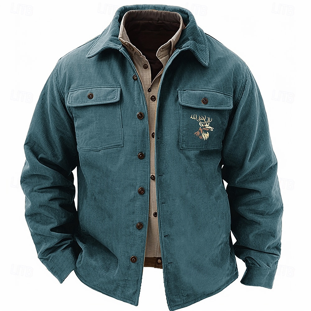 Men's Cowboy Deer Corduroy Shirt Shirt Jacket Overshirt Long Sleeve Vintage Tribal Dailywear Fall & Winter Collared Shirts Button Up 3D Print 2 Pockets 1pc Navy Blue Brown 2026 - $40.99 –P3