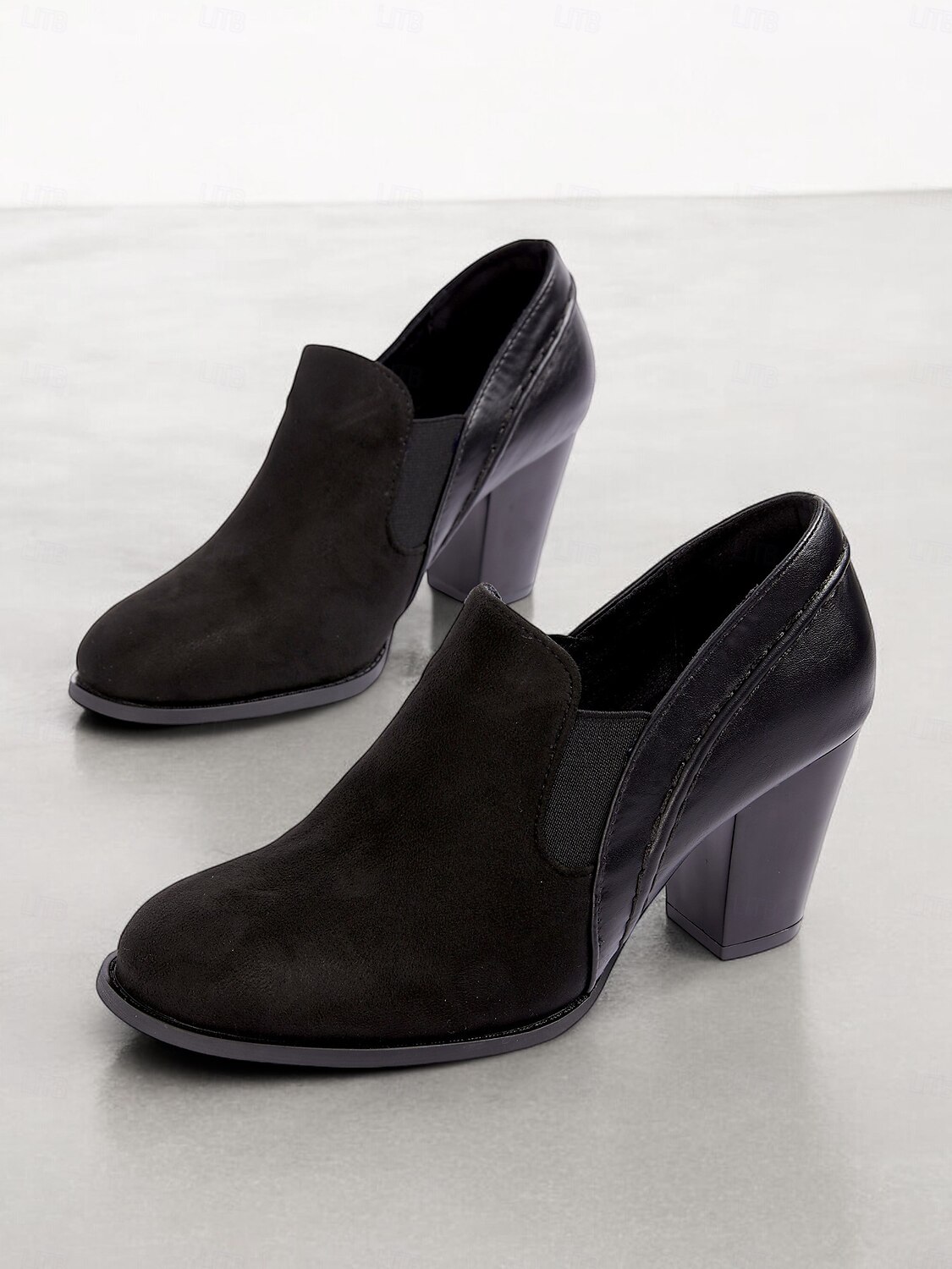 Women's Black Faux Suede Block Heel Slip-On Ankle Shoes – Comfortable and Stylish Office Pumps 2025 - $42.99 –P1
