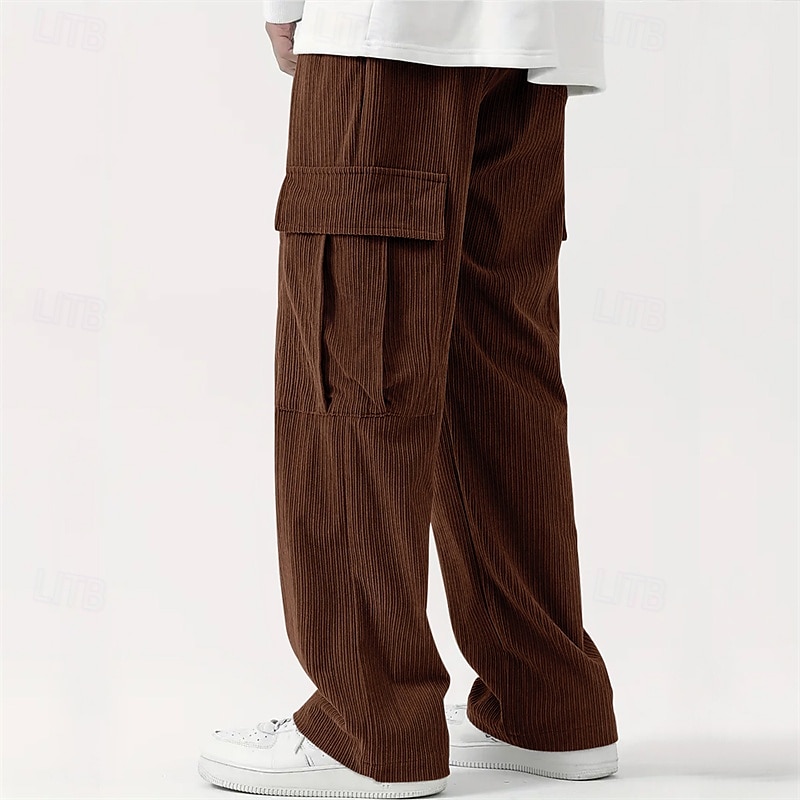 Men's Cargo Pants Corduroy Pants Trousers Straight Leg Sweatpants Elastic Waist Drawstring Multi Pocket Plain Wearable Outdoor Daily Camping & Hiking Fashion Classic Black Army Green 2025 - GBP £19.65 –P17